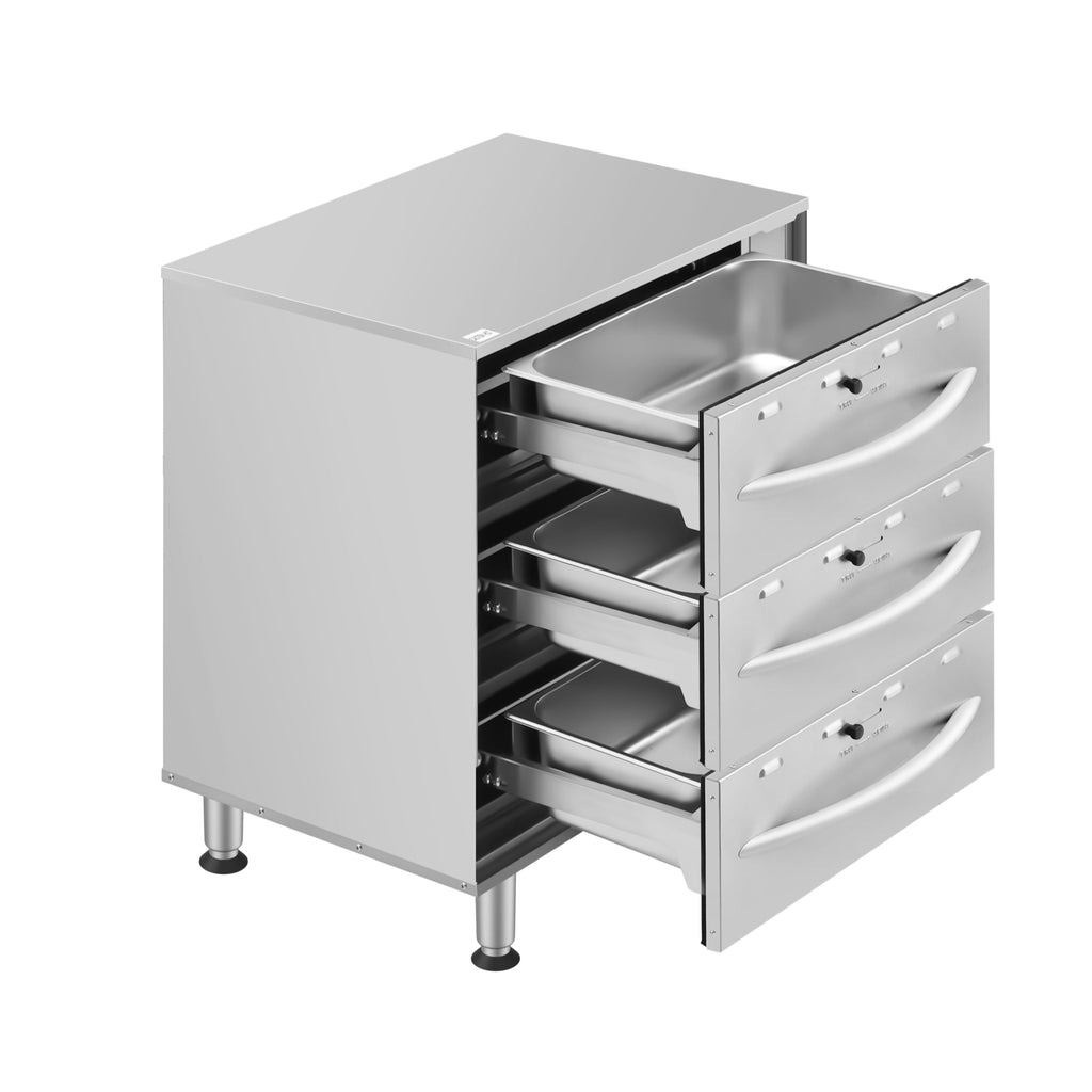 Three-Drawer Commercial Free Standing Warming Drawer in Stainless-Steel