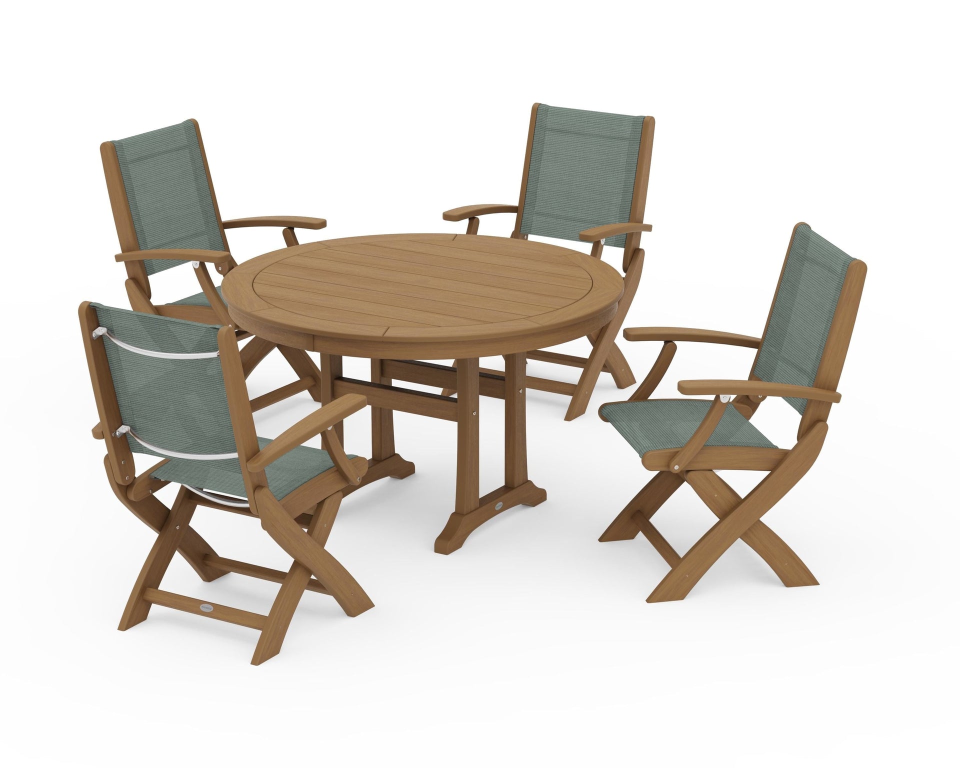 Coastal Folding Chair 5-Piece Round Dining Set with Trestle Legs