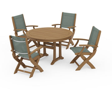 Coastal Folding Chair 5-Piece Round Dining Set with Trestle Legs