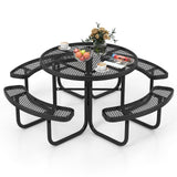Costway 45" Outdoor Round Picnic Table Bench Set for 8 w/ Umbrella Hole Black 43967281 New