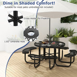 Costway 45" Outdoor Round Picnic Table Bench Set for 8 w/ Umbrella Hole Black 43967281 New