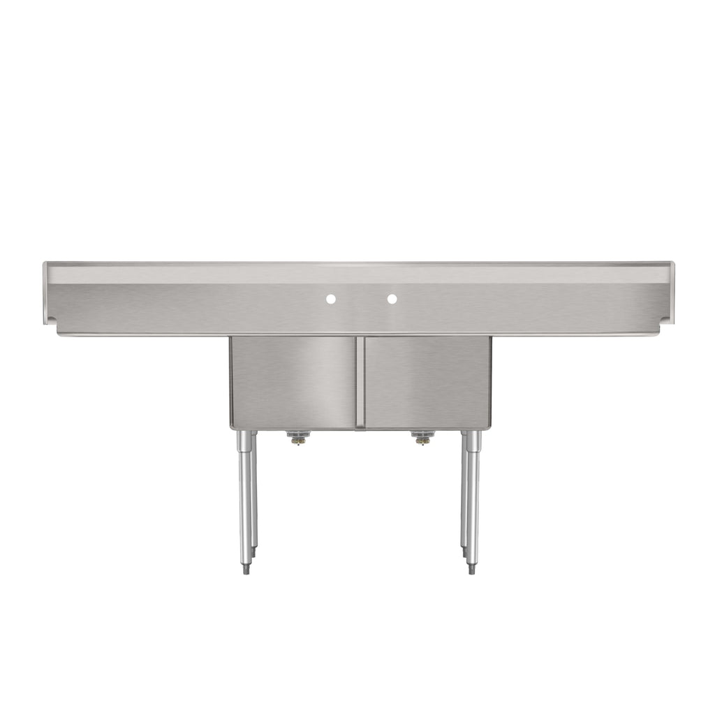 84 in. 18-Gauge 2-Compartment Commercial Sink with Backsplash and 24 in. Dual Drainboards, Bowl dimensions 18"x24"x14" in Stainless-Steel