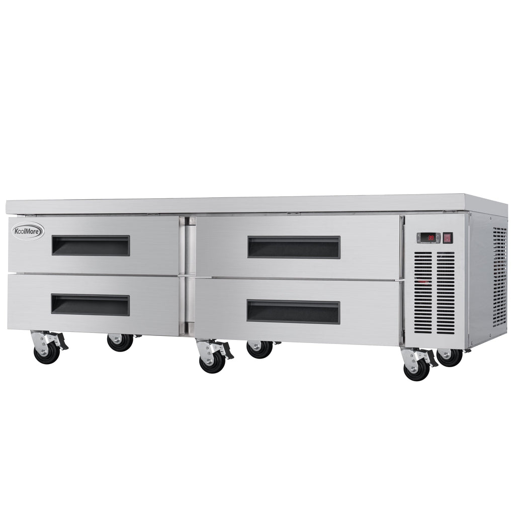 84 in. Commercial Chef Base Refrigerator Storage Cabinet for Cold Foods, Fresh Ingredients, and Condiments, Refrigerated Pull-Out Drawers, Rolling Caster Wheels, ETL Listed