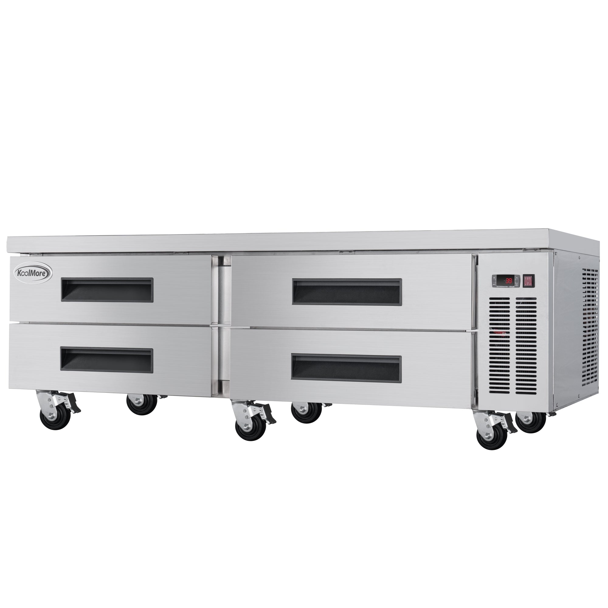 84 in. Commercial Chef Base Refrigerator Storage Cabinet for Cold Foods, Fresh Ingredients, and Condiments, Refrigerated Pull-Out Drawers, Rolling Caster Wheels, ETL Listed