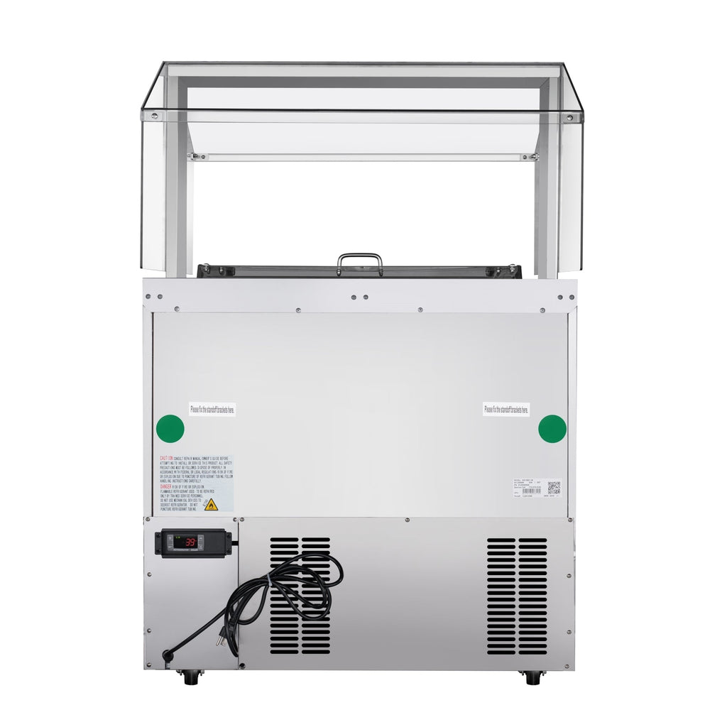 36 in. Commercial Refrigerated Prep Station with Sneeze Guard and Buffet Slide, 6-Pan (Not Included) with Cover Capacity and Two Adjustable Shelves in Stainless Steel, ETL Listed