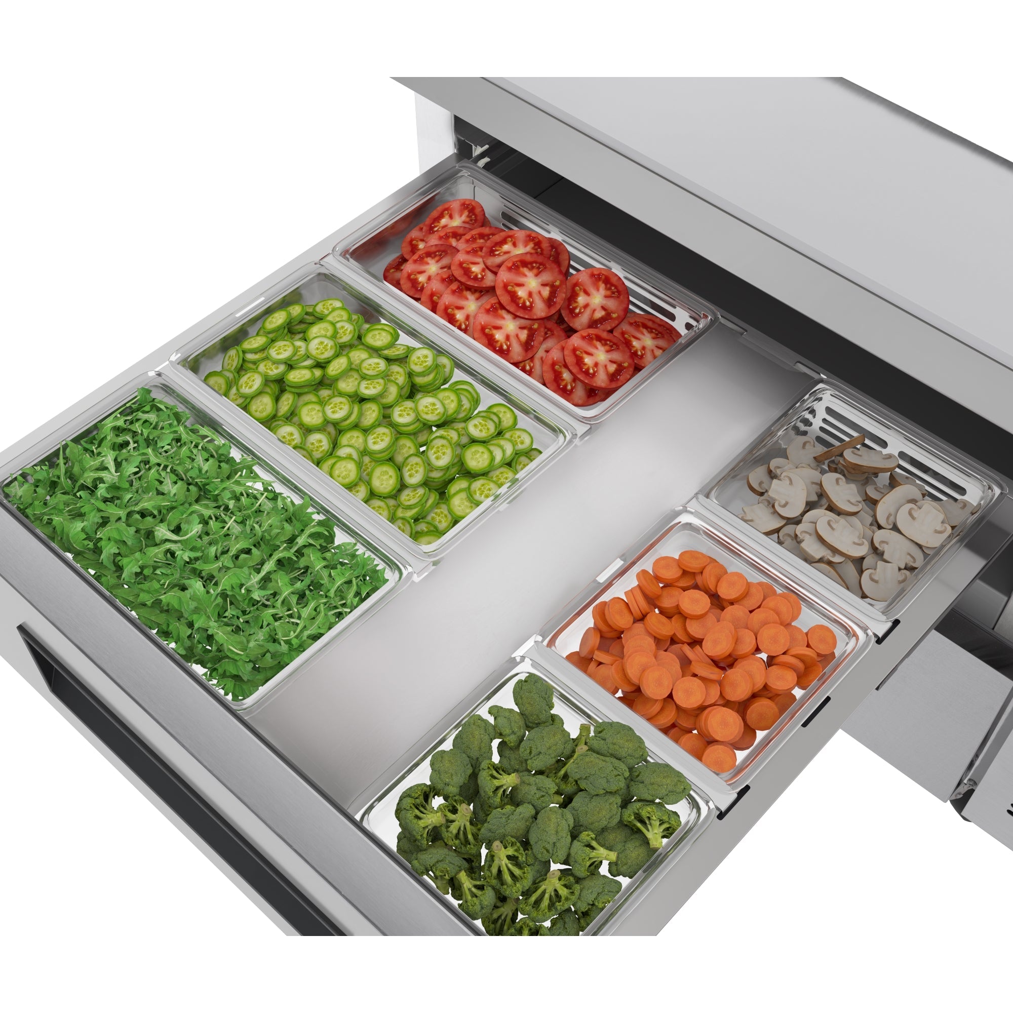 36 in. Commercial Chef Base Refrigerator Storage Cabinet for Cold Foods, Fresh Ingredients, and Condiments, Refrigerated Pull-Out Drawers, Rolling Caster Wheels, ETL Listed