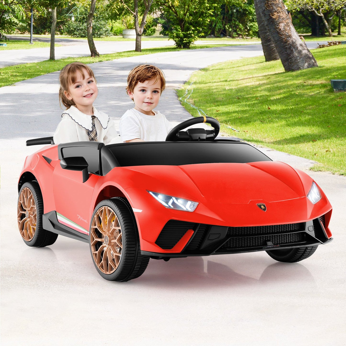 Costway 24V 4WD 2-Seater Licensed Lamborghini Kids Ride-On Car w/ Music 67437375 New