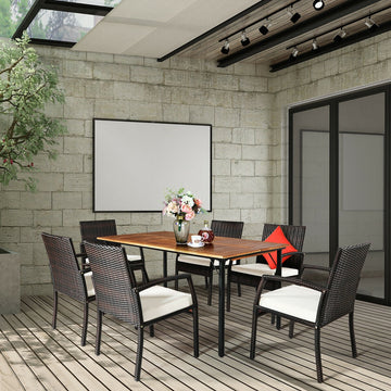 Costway 7-Pc Patio Rattan Cushioned Dining Set w/ Umbrella Hole 39746208 New