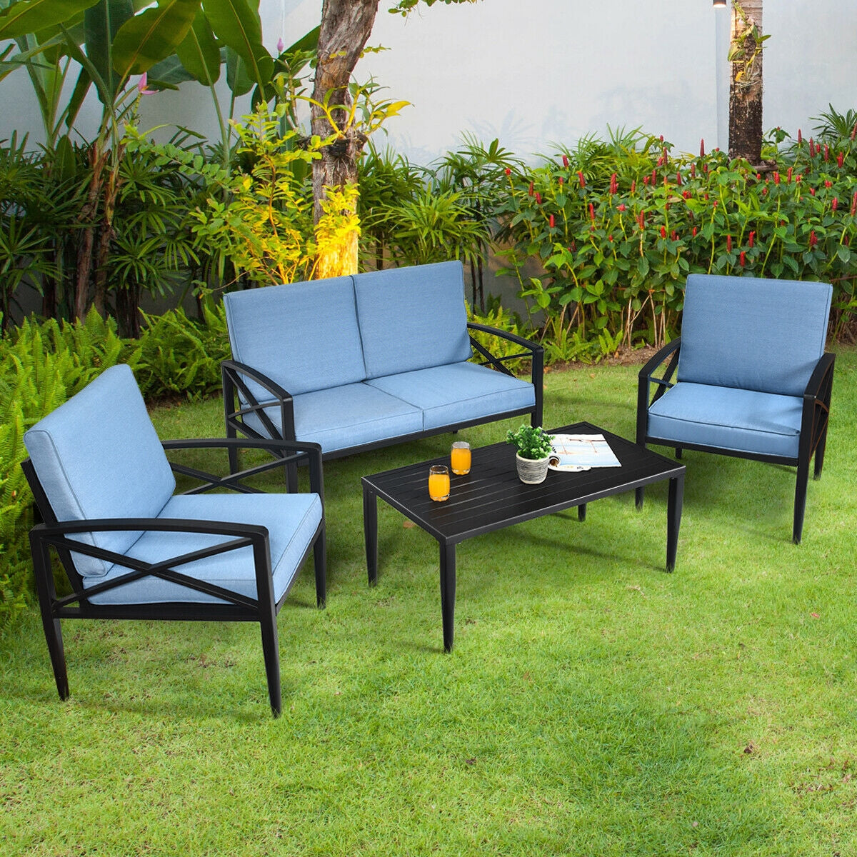 Costway 4-Pc Patio Furniture Set Aluminum Frame Cushioned Sofa 68451239 New