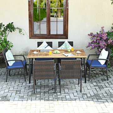 Costway 7-Pc Patio Rattan Cushioned Dining Set w/ Umbrella Hole 39746208 New