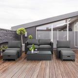 Costway 6-Piece Patio Rattan Sofa Furniture Set Glass Table Cushioned Gray 24567109 New