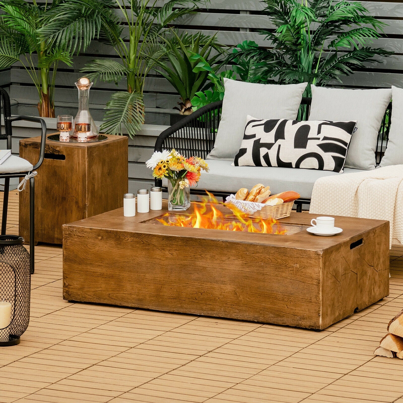 Costway 48 x 27" Outdoor Gas Fire Pit Table 50,000 BTU Lava Rocks Cover 43751268 New