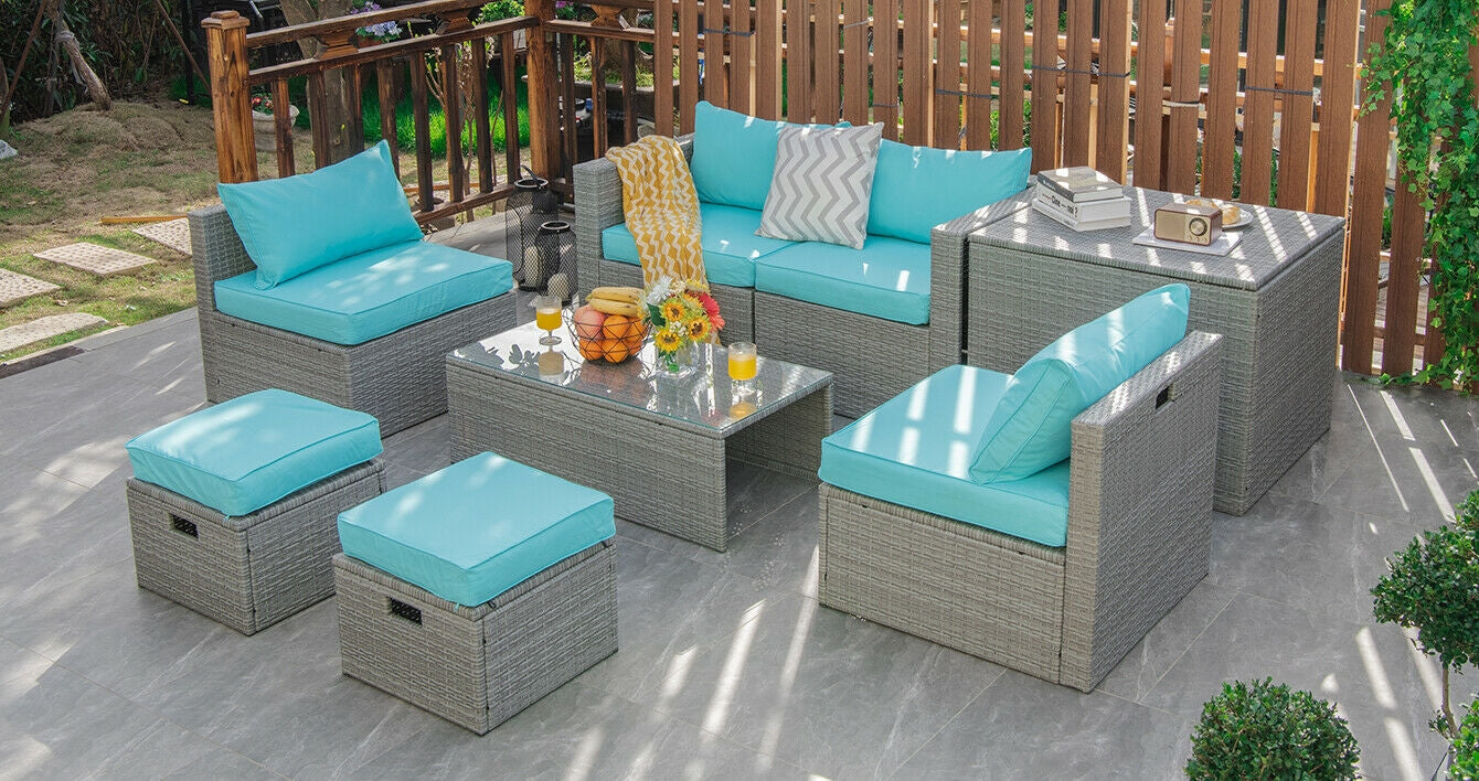 Costway 8-Piece Patio Rattan Sofa Furniture Set w/ Storage Cover Cushions 21549738 New