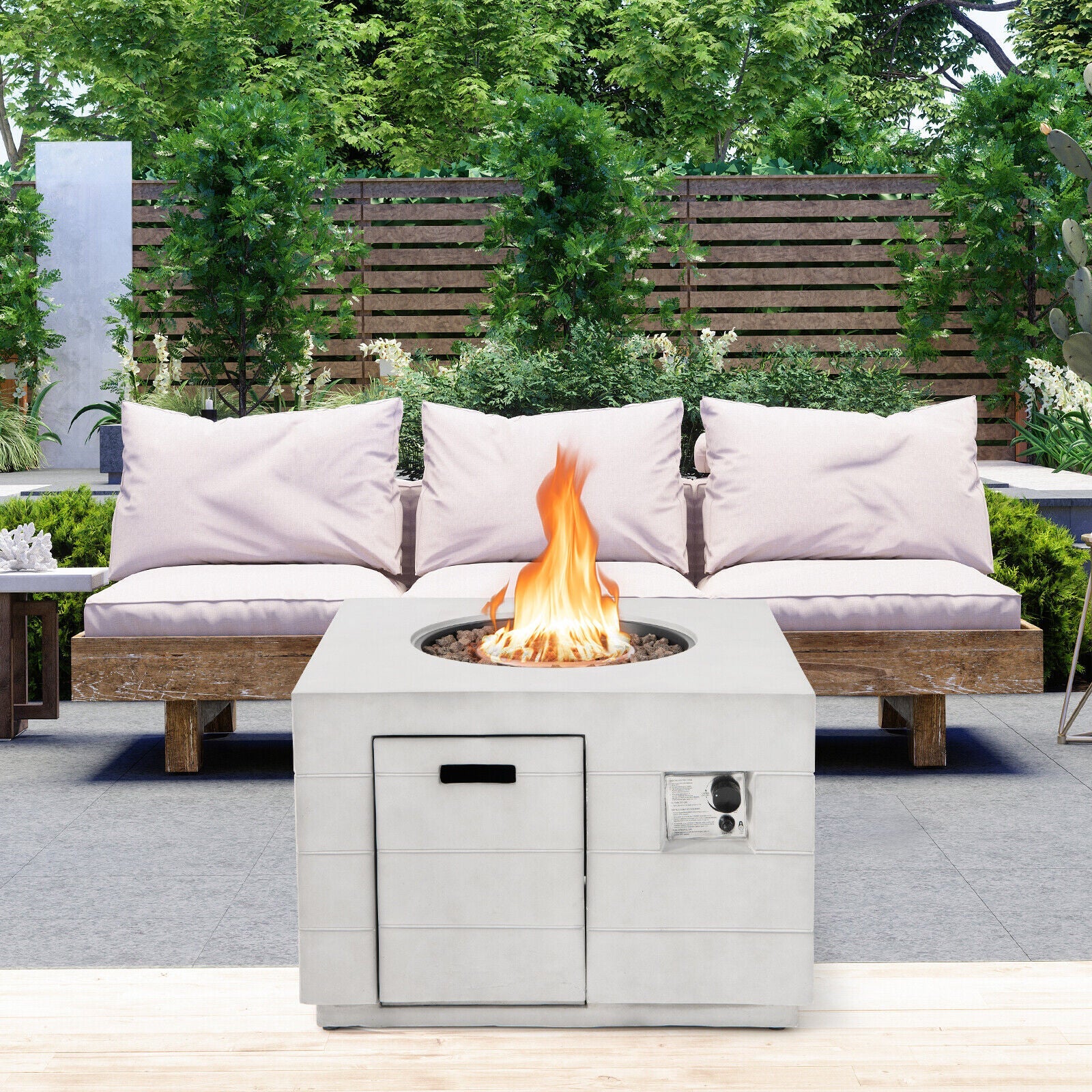 Costway 34" Square Concrete Propane Fire Pit Table 50,000 BTU 59136078 New