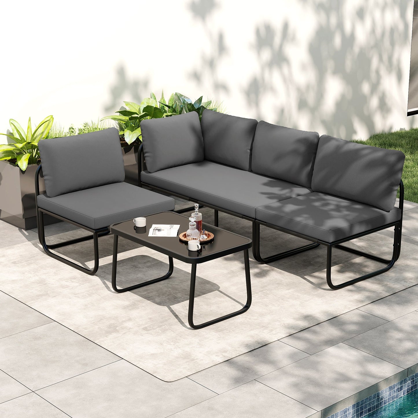 Costway 4-Piece Patio Furniture Set with Cushions & Coffee Table 64437121 New