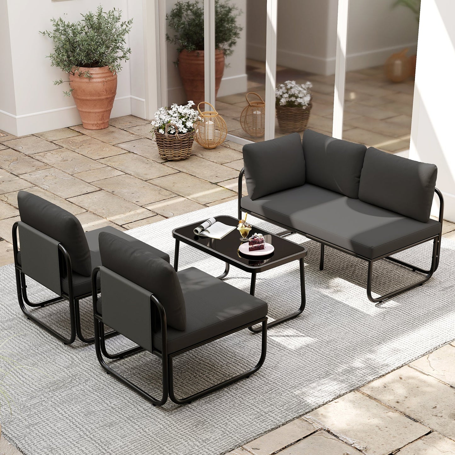 Costway 4-Piece Patio Furniture Set with Cushions & Coffee Table 64437121 New