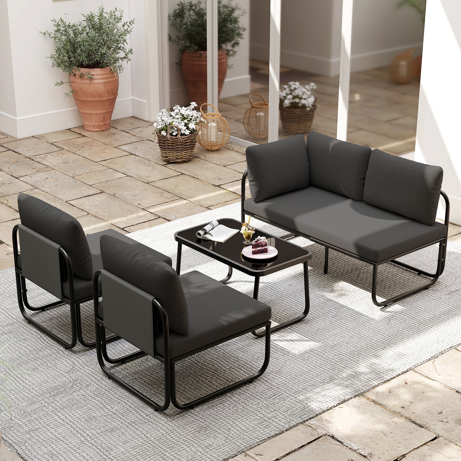 Costway 4-Piece Patio Furniture Set with Cushions & Coffee Table 64437121 New