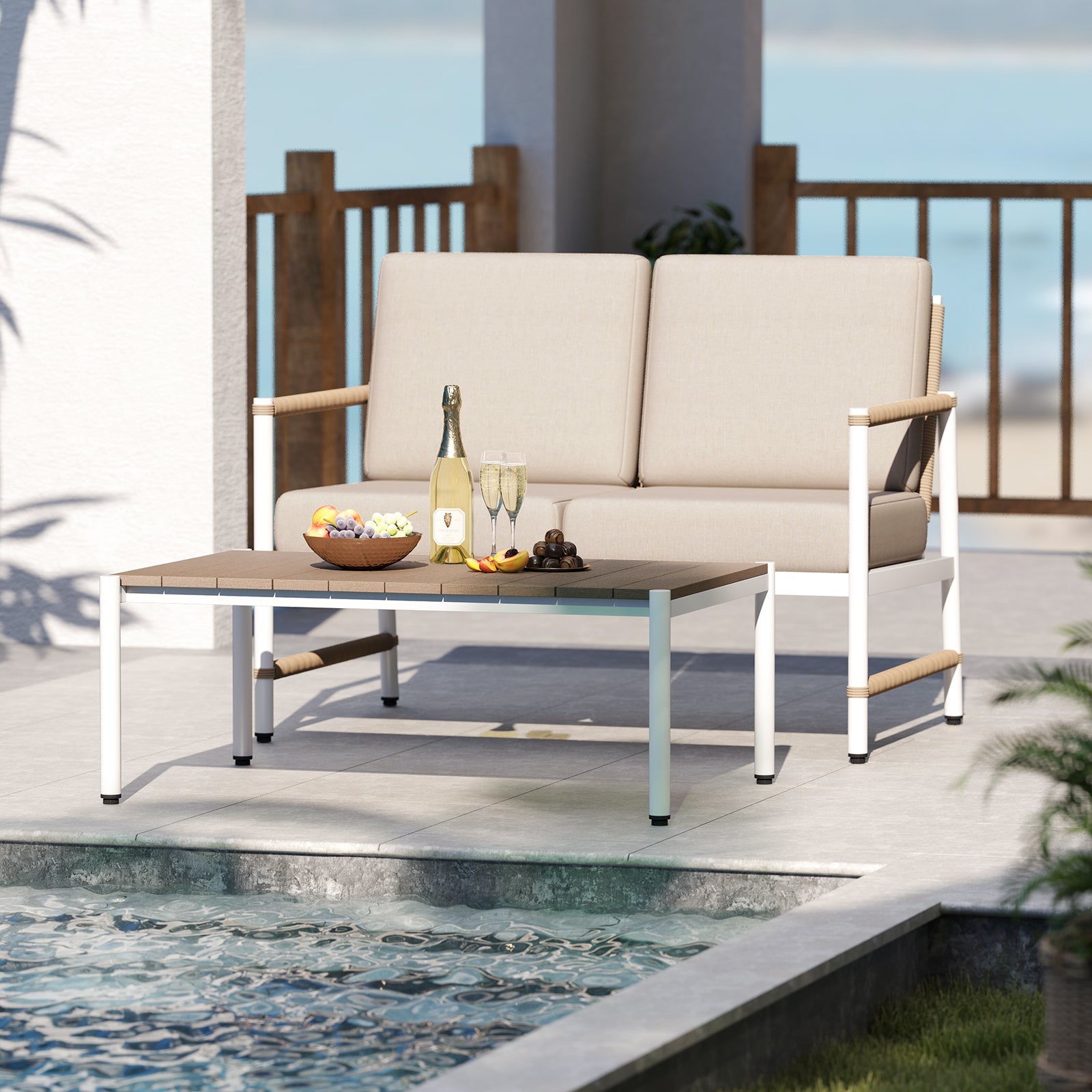 Costway 4-Pc Patio Furniture Set w/ Thick Cushions & Coffee Table Gray 517426938 New