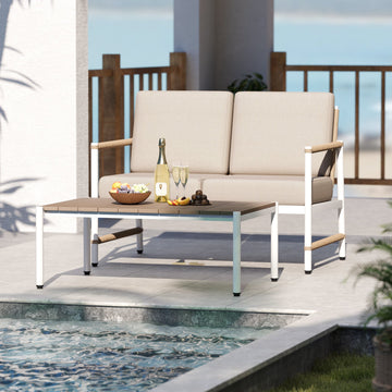 Costway 4-Pc Patio Furniture Set w/ Thick Cushions & Coffee Table Gray 517426938 New