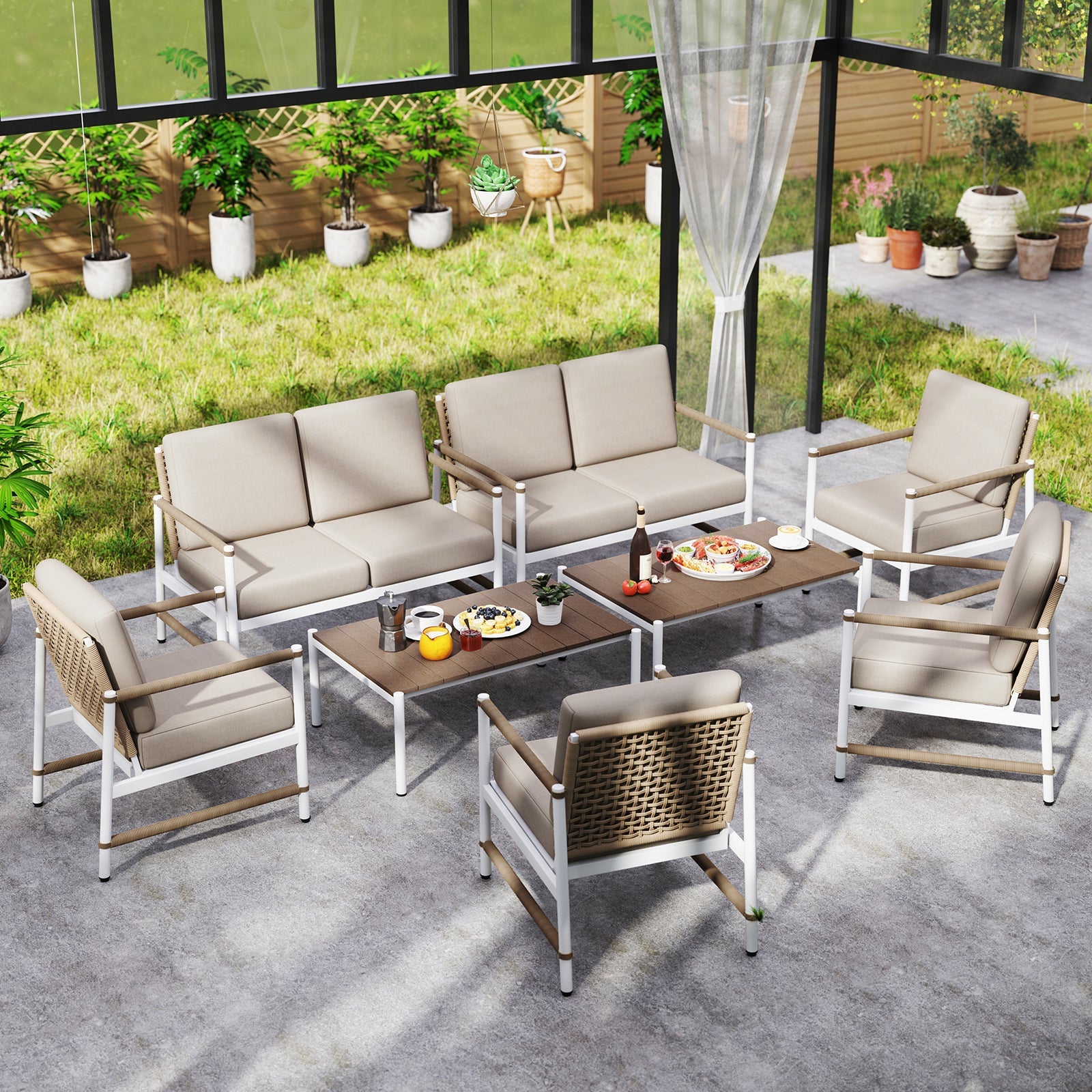 Costway 4-Pc Patio Furniture Set w/ Thick Cushions & Coffee Table Gray 517426938 New