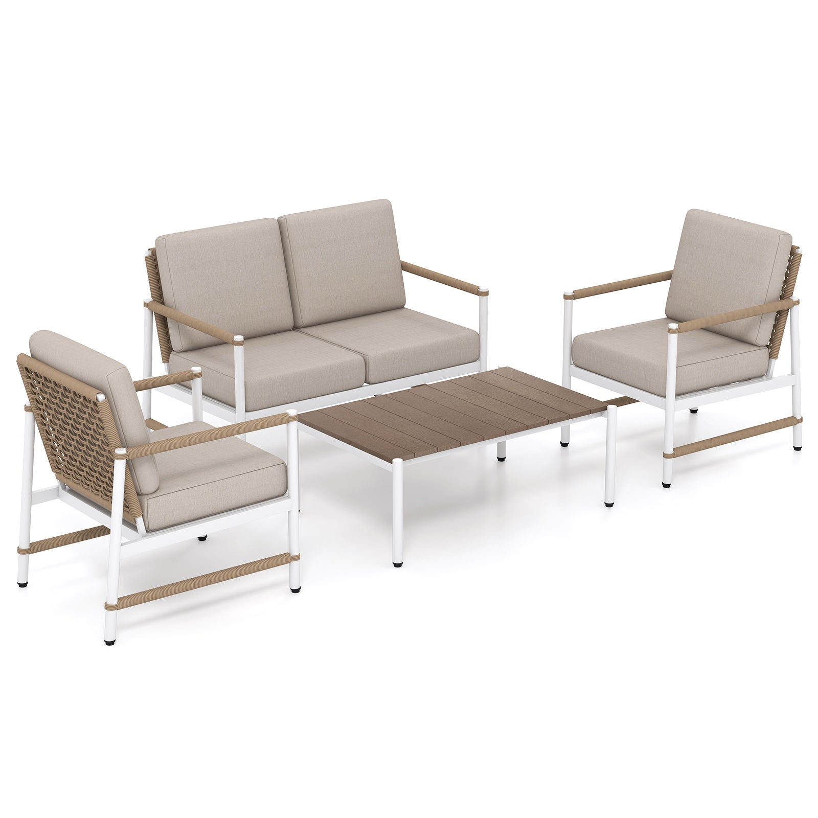 Costway 4-Pc Patio Furniture Set w/ Thick Cushions & Coffee Table Gray 517426938 New