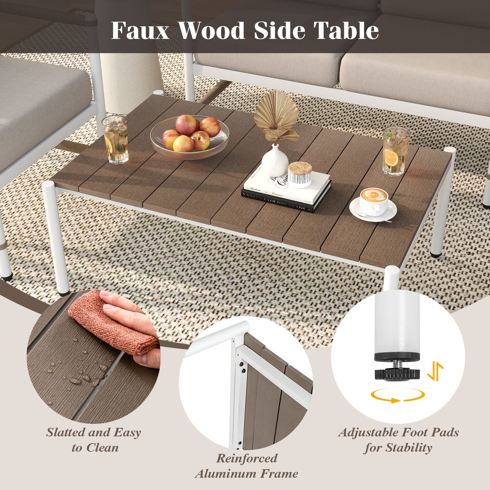 Costway 4-Pc Patio Furniture Set w/ Thick Cushions & Coffee Table Gray 517426938 New