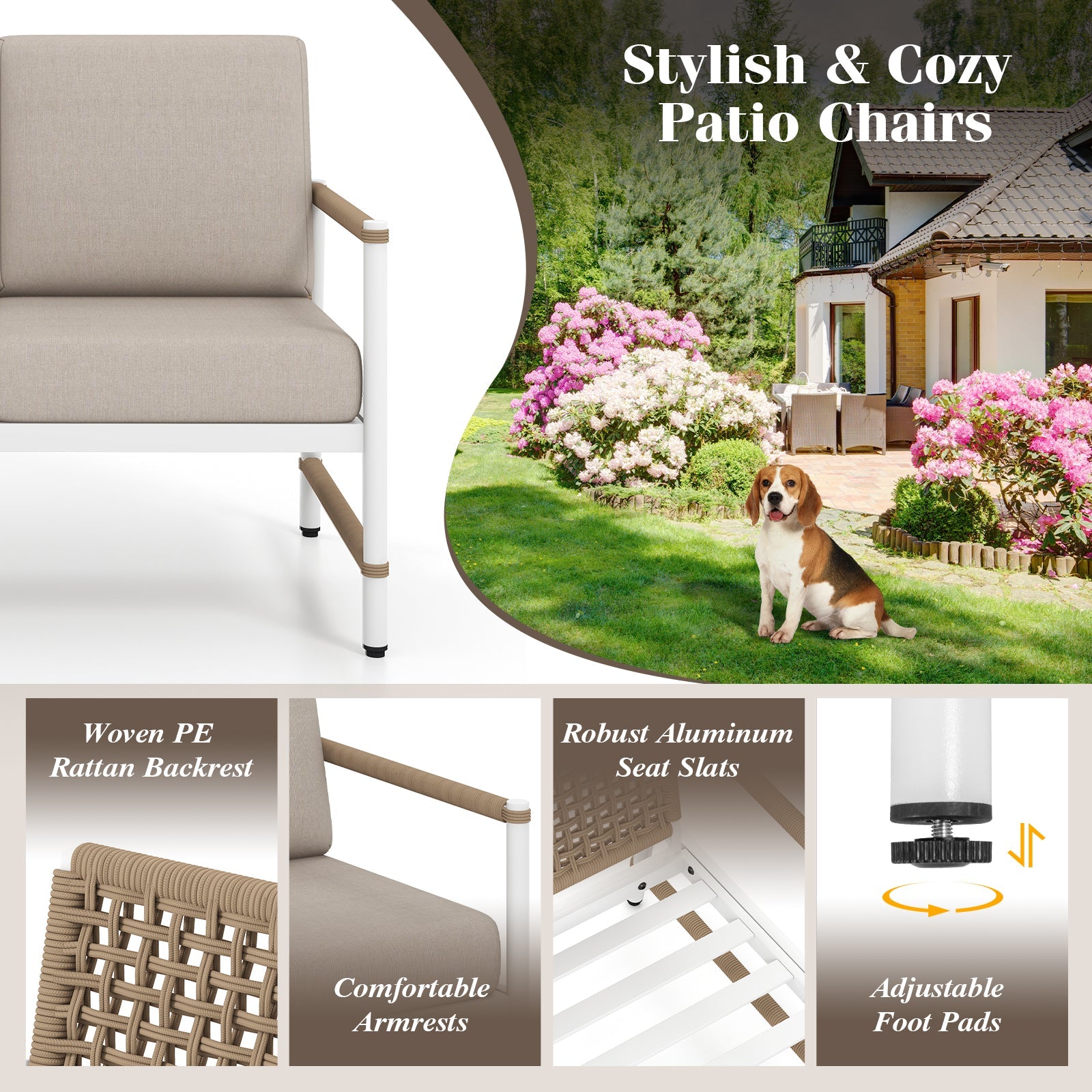 Costway 4-Pc Patio Furniture Set w/ Thick Cushions & Coffee Table Gray 517426938 New