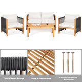 Costway 4-Pc Wood Outdoor Patio Furniture Set with Cushions Garden 927348156 New