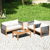 Costway 4-Pc Wood Outdoor Patio Furniture Set with Cushions Garden 927348156 New