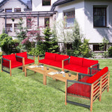Costway 4-Pc Wood Outdoor Patio Furniture Set with Cushions Garden 927348156 New