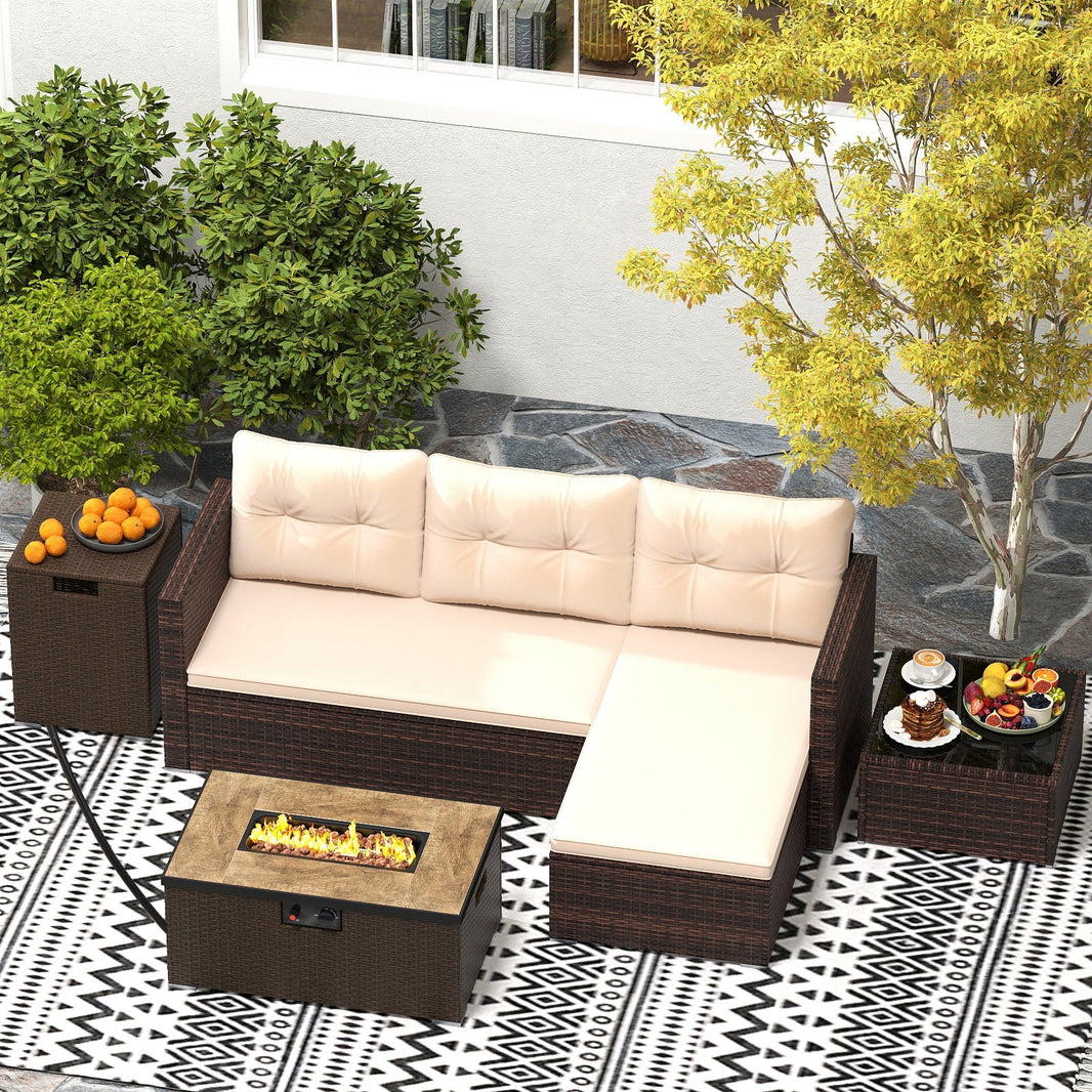 Costway 4-Pc Outdoor Patio Furniture Set w/ 32" Fire Pit Table & Propane Tank Cover 895674321 New