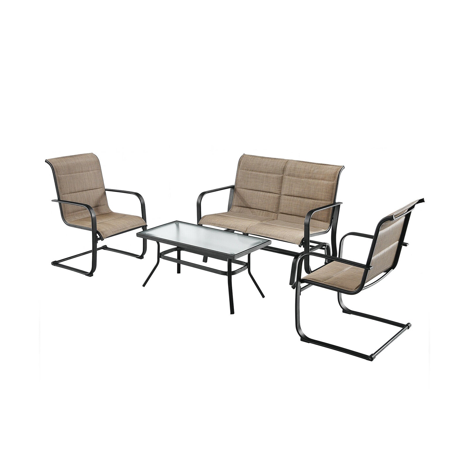 Costway 4-Piece Outdoor Patio Furniture Set Padded Glider Loveseat Coffee Table Brown 16735904 New
