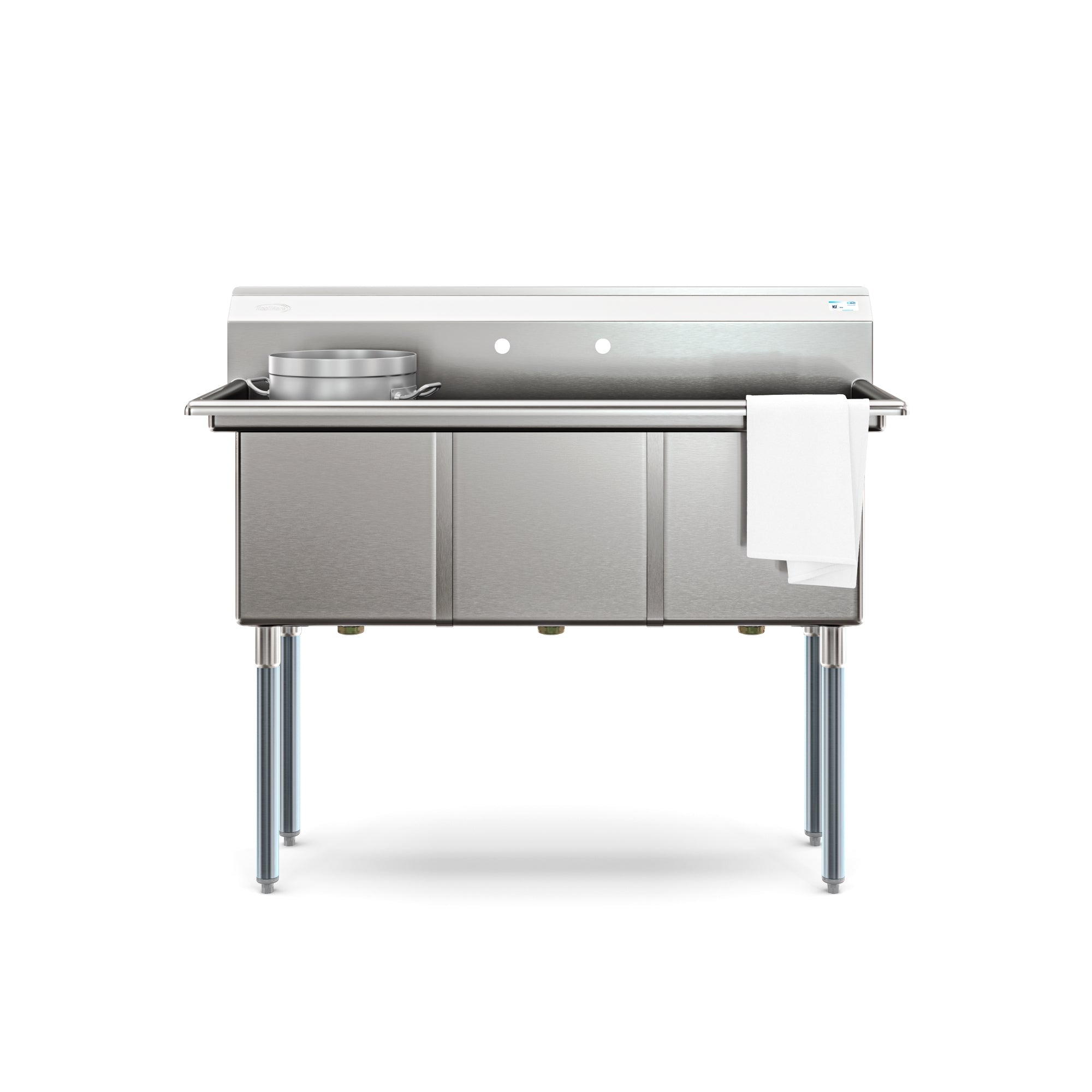 51 in. Three Compartment Commercial Sink, Bowl Size 15x15x14, 16 Gauge Stainless-Steel