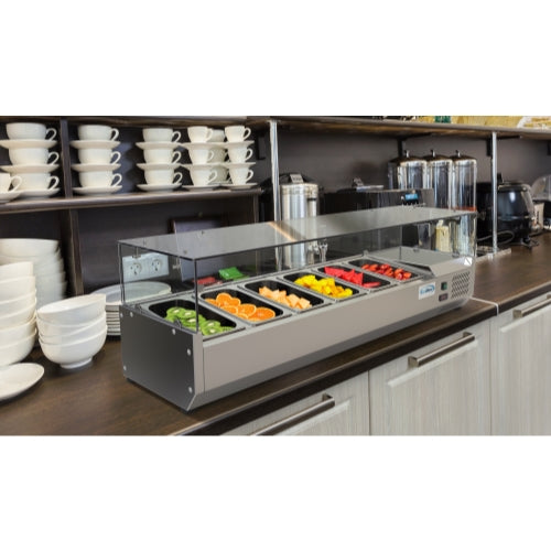 59 in. Six Pan Refrigerated Countertop Condiment Prep Station