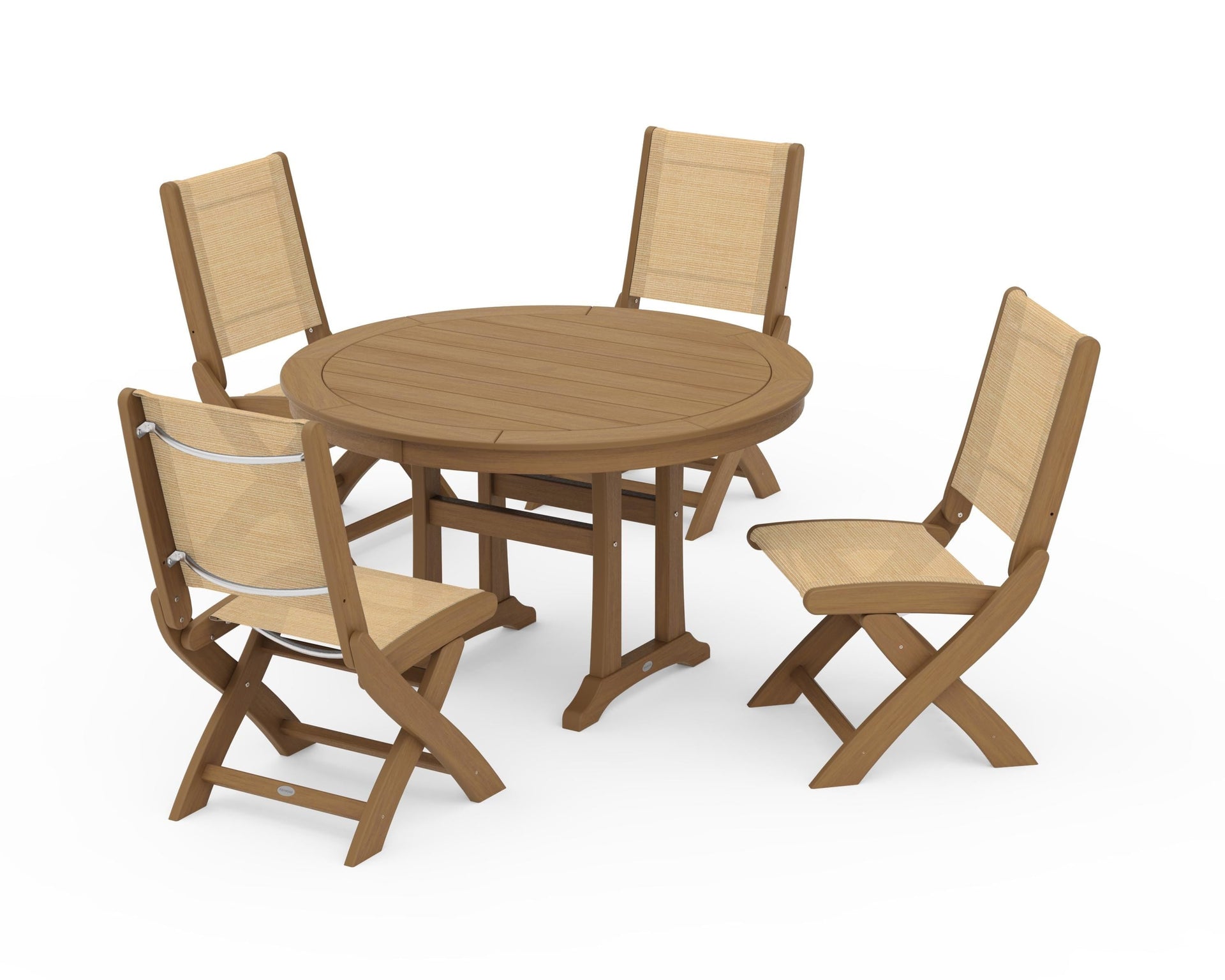 Coastal Folding Side Chair 5-Piece Round Dining Set With Trestle Legs