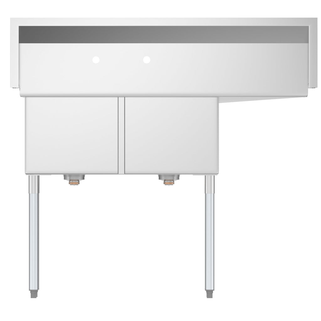 48 in. Two Compartment Stainless Steel Commercial Sink with 2 Drainboards, Bowl Size 15"x 15"x 12"
