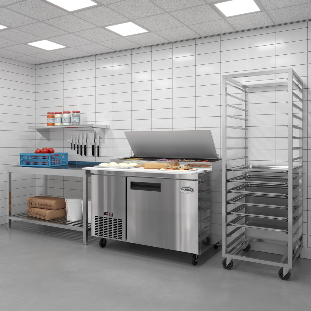 50 in. One Door Commercial Pizza Prep Refrigerator in Stainless-Steel