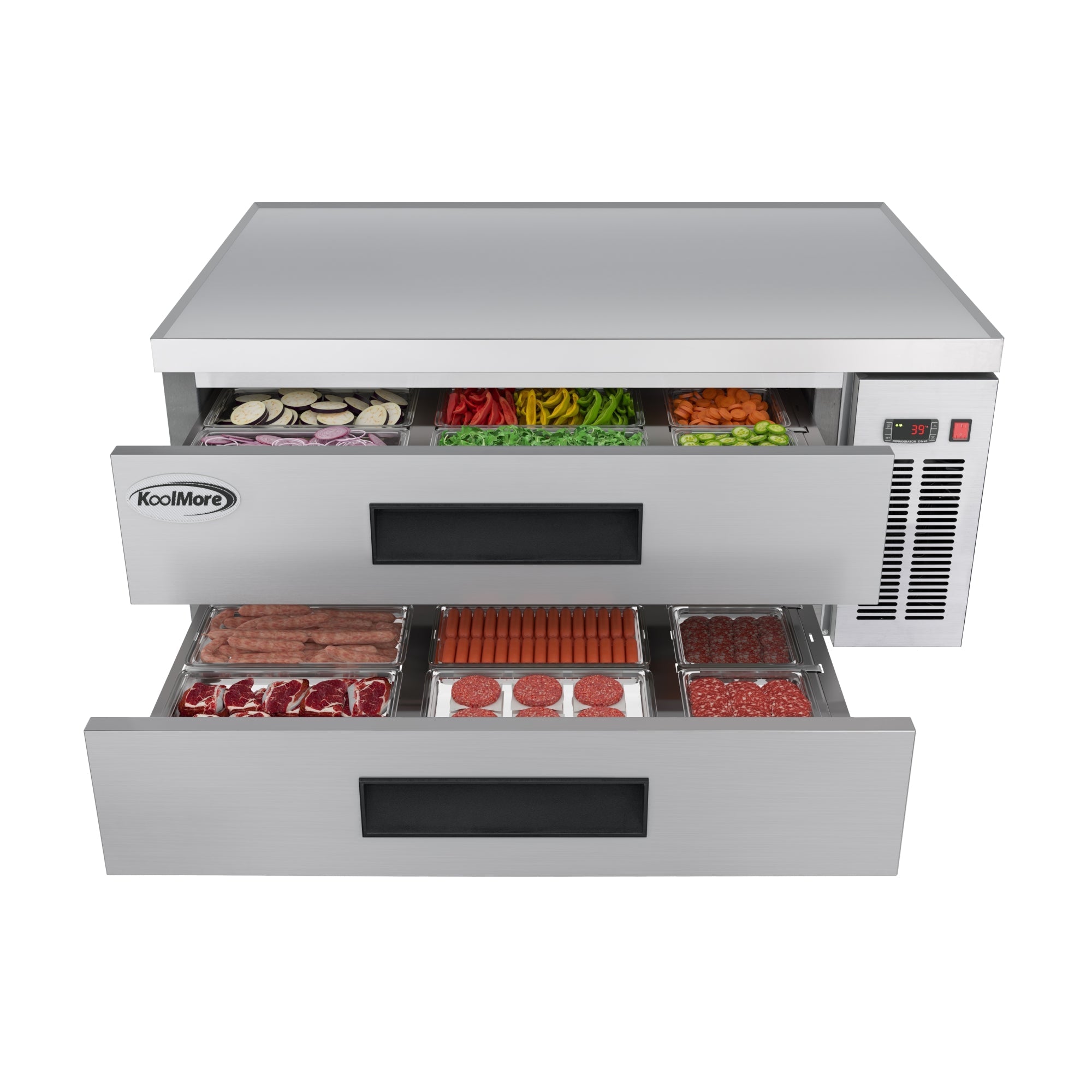 48 in. Commercial Chef Base Refrigerator Storage Cabinet for Cold Foods, Fresh Ingredients, and Condiments, Refrigerated Pull-Out Drawers, Rolling Caster Wheels, ETL Listed