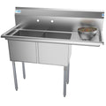 48 in. Two Compartment Stainless Steel Commercial Sink with Drainboard, Bowl Size 15"x 15"x 12"