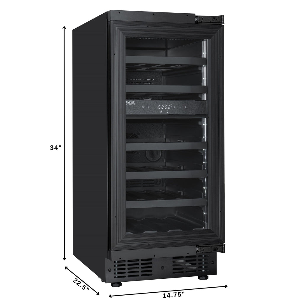 KoolMore Reserve 15 in. Under-Counter Panel Ready Dual Zone Built-in Wine Cooler with Black Shelves and 23 Bottle Capacity in Black