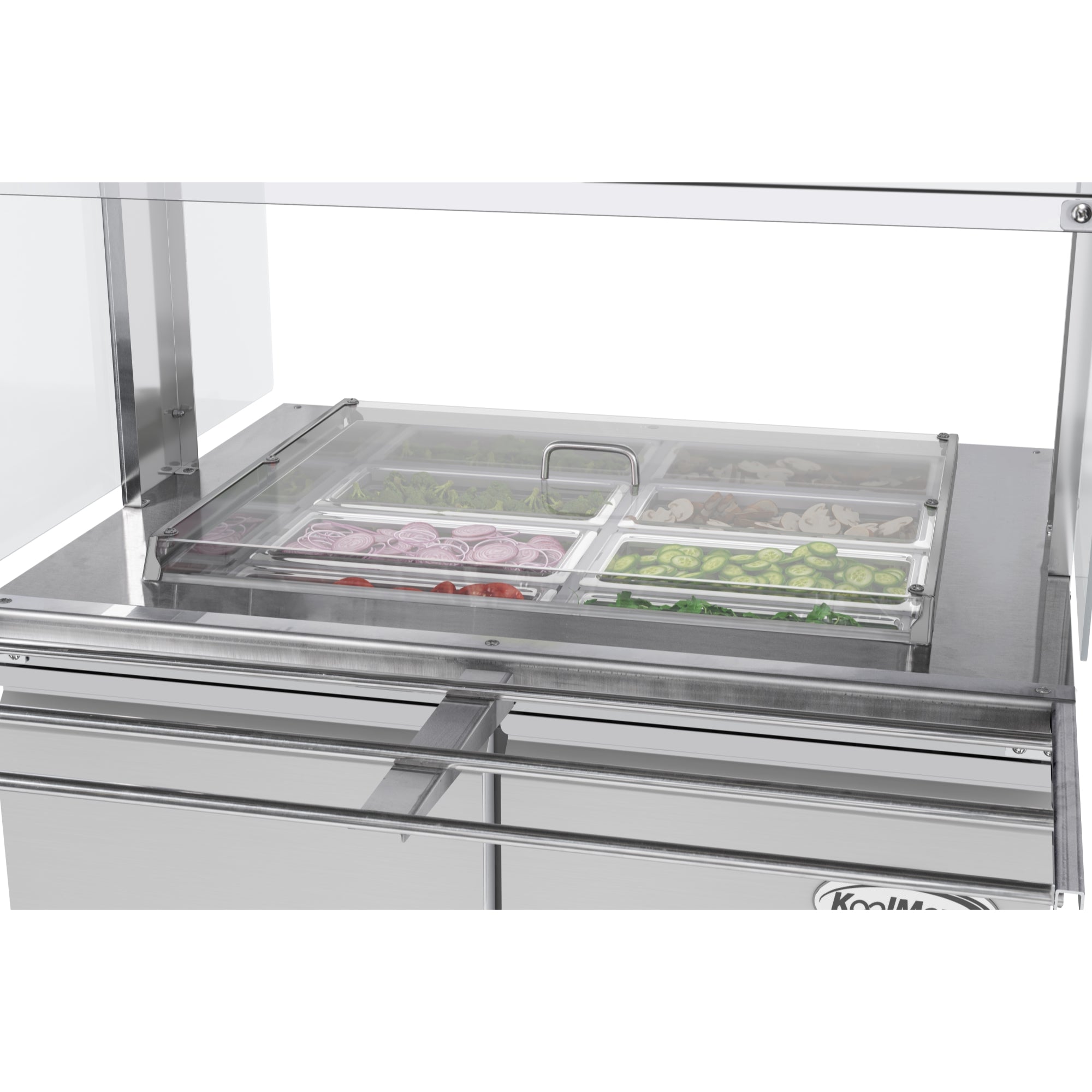 36 in. Commercial Refrigerated Prep Station with Sneeze Guard and Buffet Slide, 6-Pan (Not Included) with Cover Capacity and Two Adjustable Shelves in Stainless Steel, ETL Listed