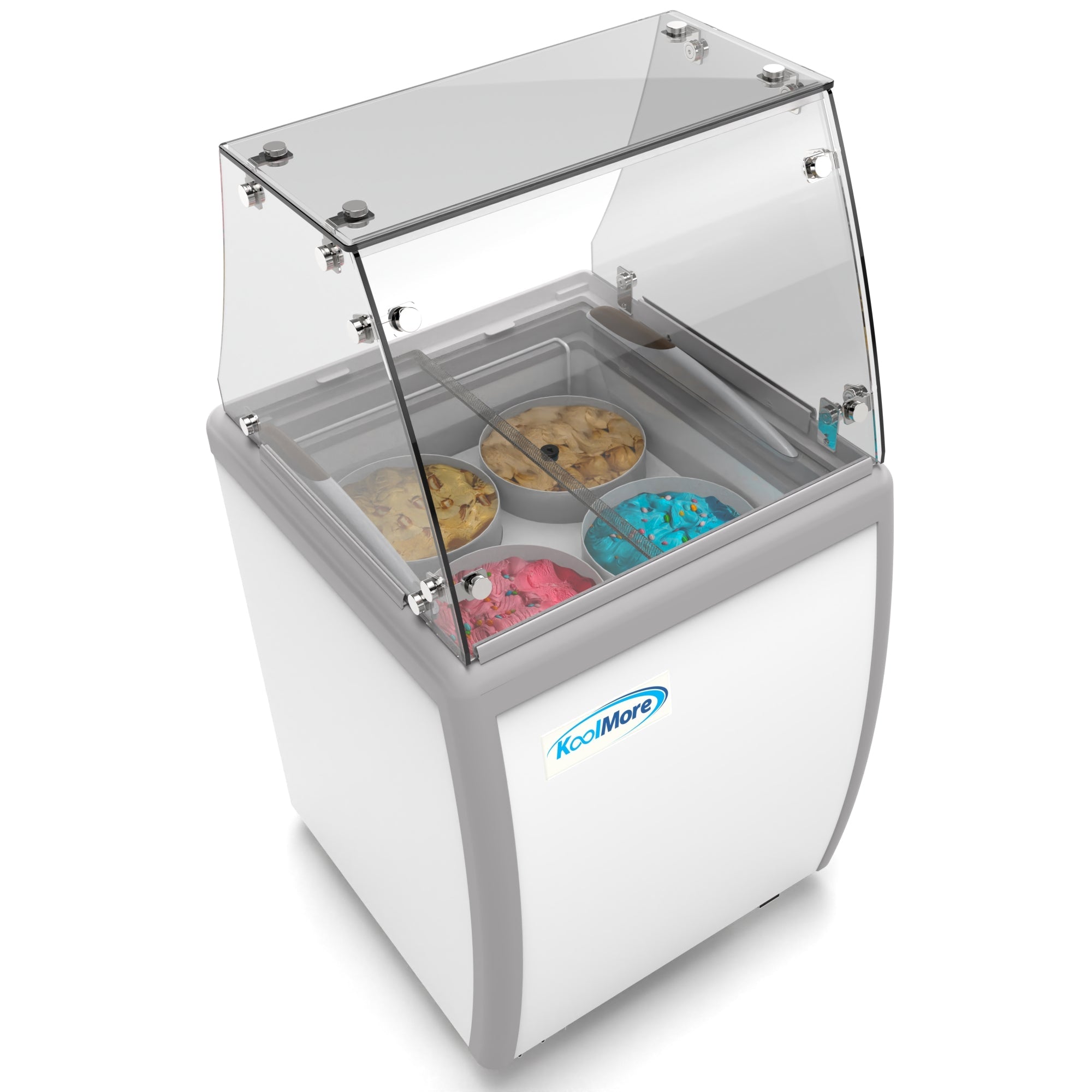 26 in. 4 Tub Ice Cream Dipping Cabinet Display Freezer with Sliding Glass Door and Sneeze Guard, 6 cu. ft.