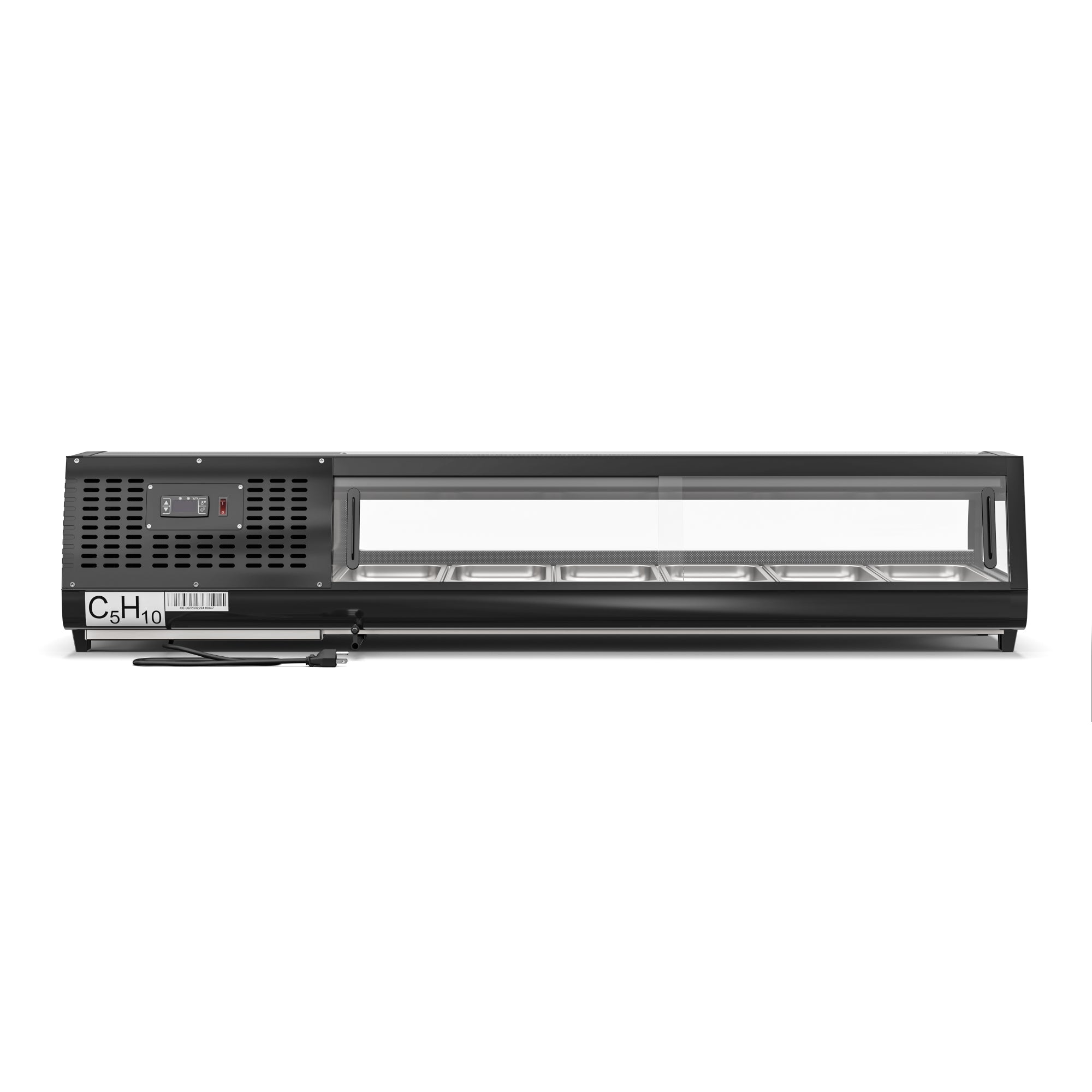 60 in. Glass Sushi Countertop Display Refrigerator with 6 Stainless Steel Trays in Black
