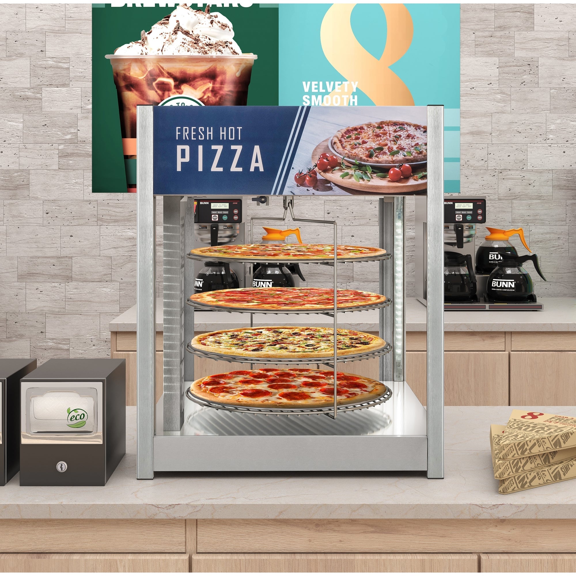 24 in. Commercial Pizza Display Warmer for 18 in. Pies with 4 Rotating Racks in Stainless-Steel