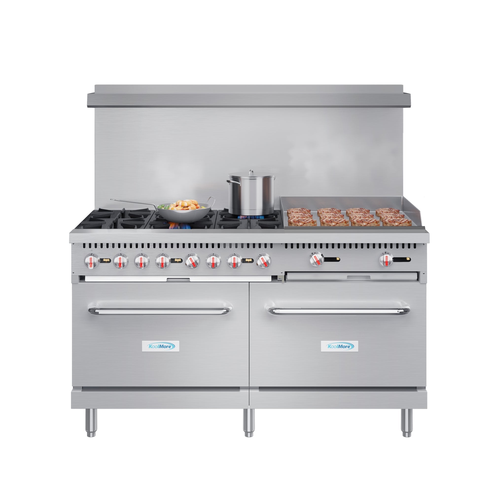 60 in. 6 Burner Commercial Natural Gas Range with 24 in. Griddle in Stainless-Steel
