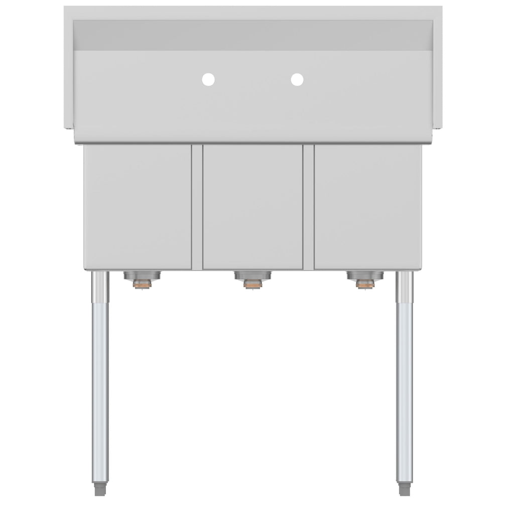 36 in. Three Compartment Stainless Steel Commercial Sink, Bowl Size 10" x 14" x 10"