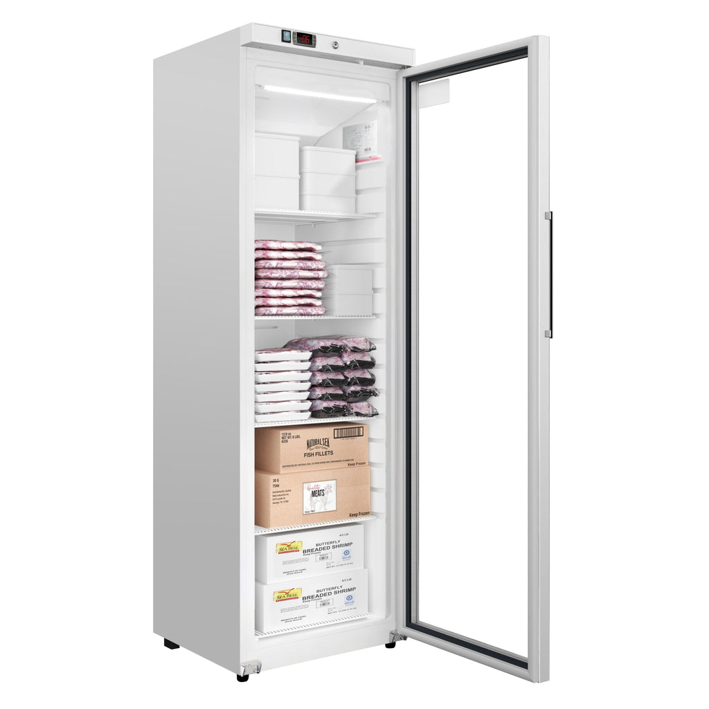 24 in. 12 cu. ft. Commercial Auto Defrost Glass Door Reach-In Freezer in White