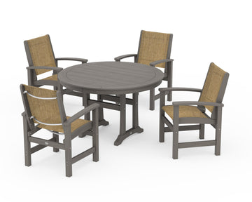 Coastal 5-Piece Round Dining Set with Trestle Legs