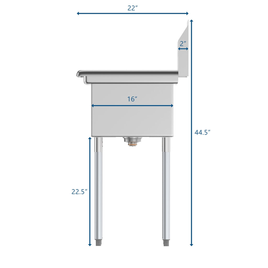 43 in. Two Compartment Stainless Steel Commercial Sink with Drainboard, Bowl Size 12"x 16"x 10"