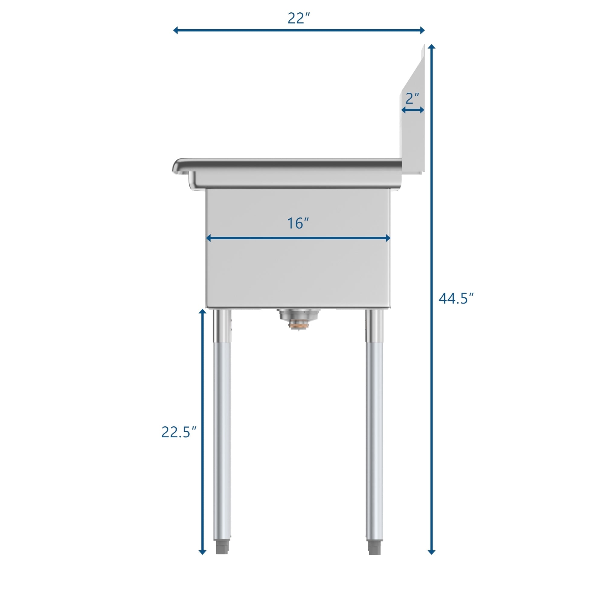 43 in. Two Compartment Stainless Steel Commercial Sink with Drainboard, Bowl Size 12"x 16"x 10"